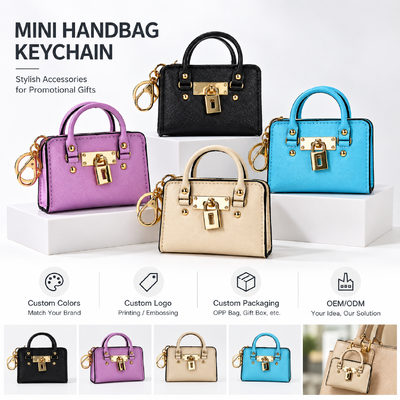 Custom PU Leather Mini Handbag Keychain with Metal Lock for Promotional Gifts