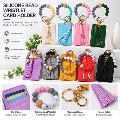 Custom Silicone Bead Wristlet Card Holder with Tassel for Promotional Gifts