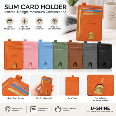 Custom Slim PU Leather Card Holder Wallet for Promotional Gifts