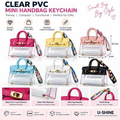Custom Clear PVC Mini Handbag Keychain with Wrist Strap