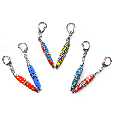 Steel Pocket Crystal Stone Mini Pen Key Chain With A Novelty Display