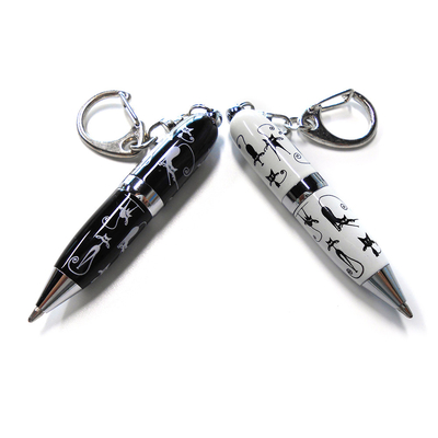 Silk Screen Black Ink Mini Keychain Ballpoint Pen With Logo Print