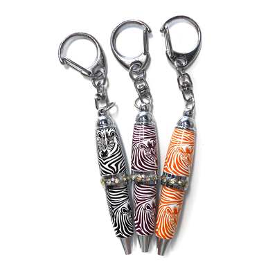 Animal Printing Crystal Ballpoin Mini Pen Keychain ROHS Approved