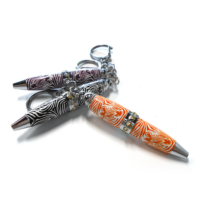 Animal Printing Crystal Ballpoin Mini Pen Keychain ROHS Approved