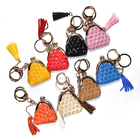 Bright Orange Gold Plating Embossed Leather Keyring With Coin Purse