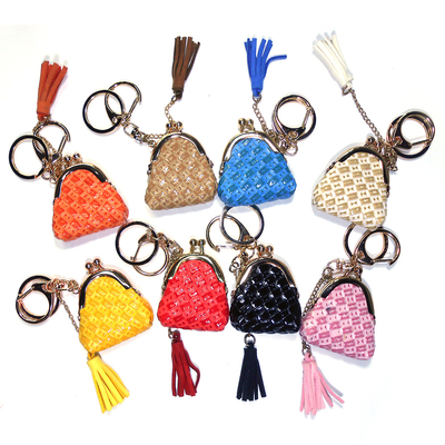 Bright Orange Gold Plating Embossed Leather Keyring With Coin Purse