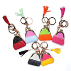 Hand Stitched Glitter Leather 5x5.5x2cm Small Coin Purse Wallet Keychain For Gifits