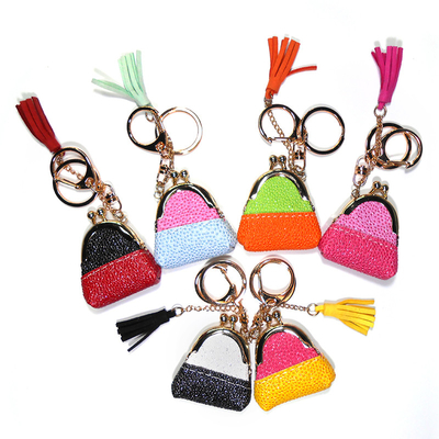 Hand Stitched Glitter Leather 5x5.5x2cm Small Coin Purse Wallet Keychain For Gifits