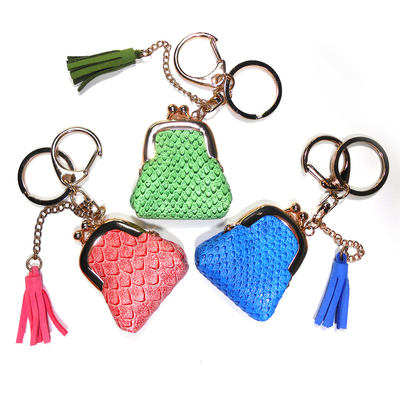 Antique Brass Plating Coin Bag Keychain , Snakeskin Personalized Leather Keychain