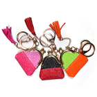 ODM Colorful Pure Leather Keychain , Glitter Leather Coin Pouch Keychain