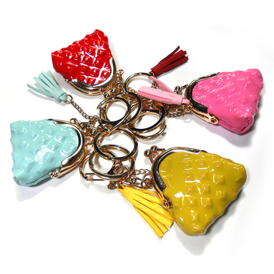 OEM 5x5.5x2cm Change Purse Keychain , Glitter Leather Coin Bag Keychain