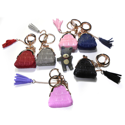 ODM 40g Custom Logo Portable Black Tassel Keychain With Coin Bag