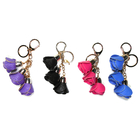 Black 36g Leather Rose Keychain , Hand Stitched Promotional Leather Keyrings