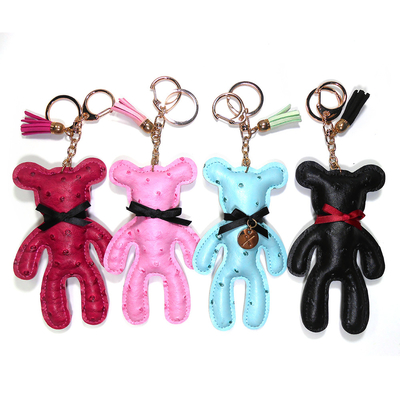 OEM Cute Teddy Bear Animal Leather Keychain With Brass Plating