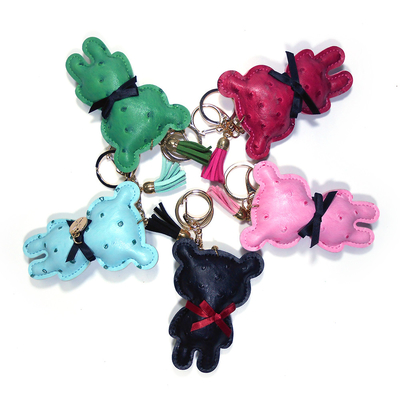 Bear Handmade Leather Keychain , Printing Logo Cute Bear Keychain