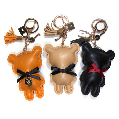 Bear Handmade Leather Keychain , Printing Logo Cute Bear Keychain