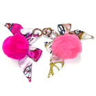 Debossed Logo 3.1inch Fluffy Light Pink Pom Pom Fur Ball Keychain Scarves Accessory
