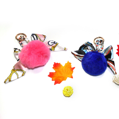 Cute Pink Pom Pom Fur Ball Keychain Gold Metal Plating Purse Accessories