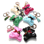 Black Leather Bear Keychain , 6.5CM Personalised Leather Keyrings For Men