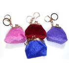 OEM 6x6.5CM Brass Plating Red Mini Purse Keychain With Short Fluffy