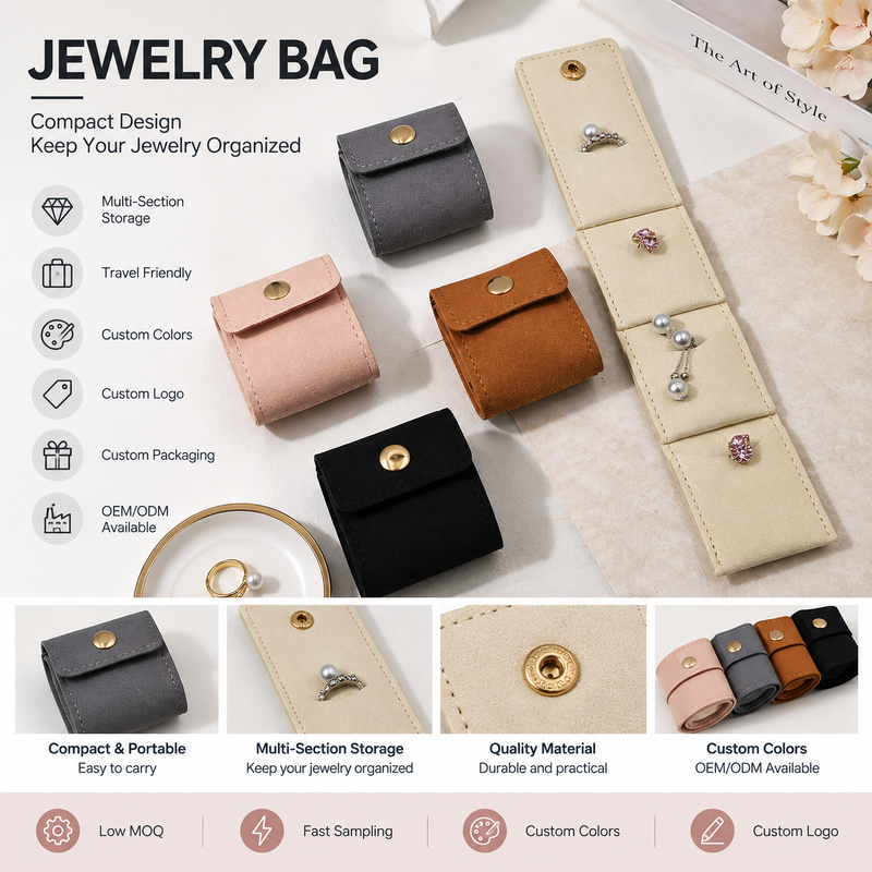 Custom PU Leather Travel Jewelry Organizer Bag for Promotional Gifts