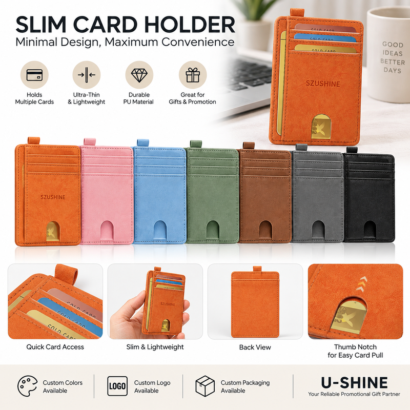 Custom Slim PU Leather Card Holder Wallet for Promotional Gifts