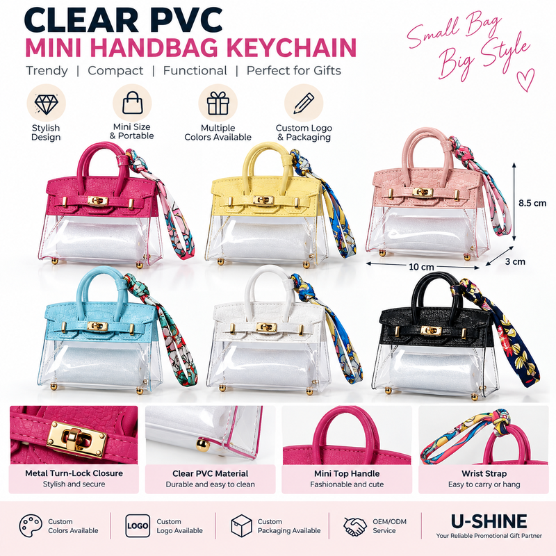 Custom Clear PVC Mini Handbag Keychain with Wrist Strap