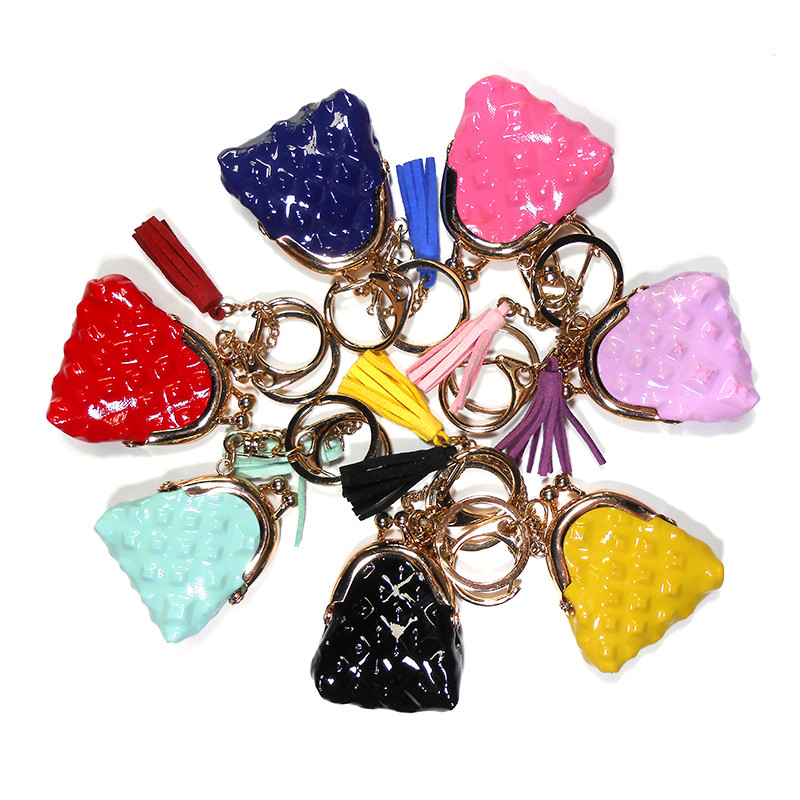 Cute Glitter Leather No Zipper 2cm Change Purse Keychain Handmade