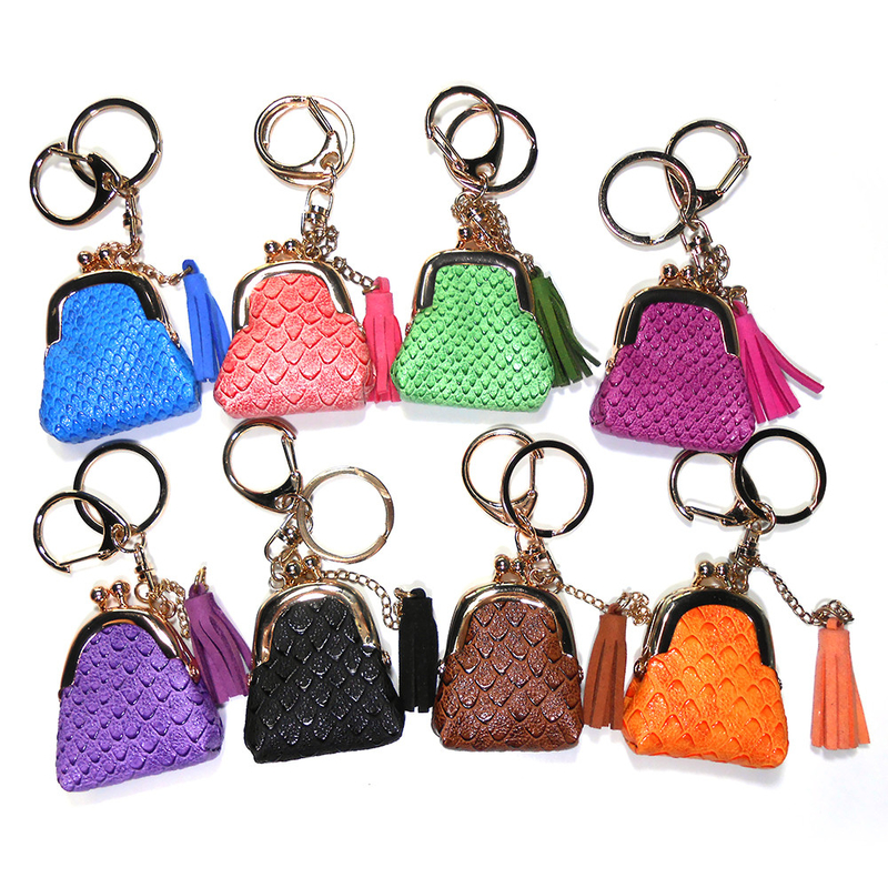 Antique Brass Plating Coin Bag Keychain , Snakeskin Personalized Leather Keychain