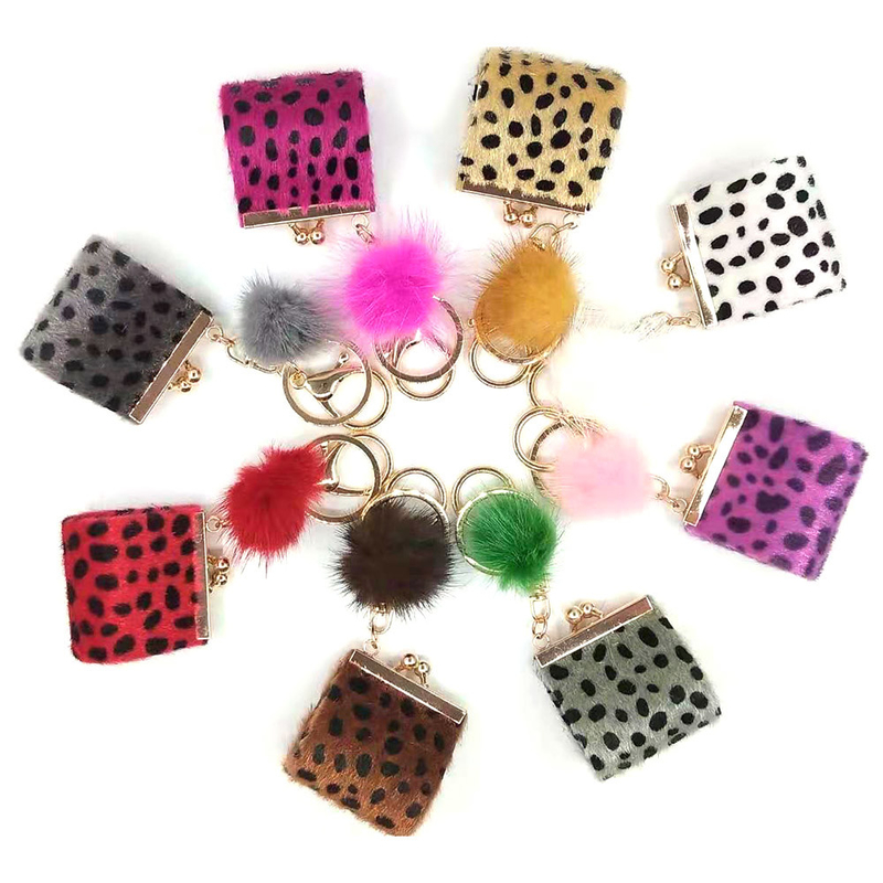 OEM Pink Polyester Coin Bag Keychain With Pom Pom Decoration