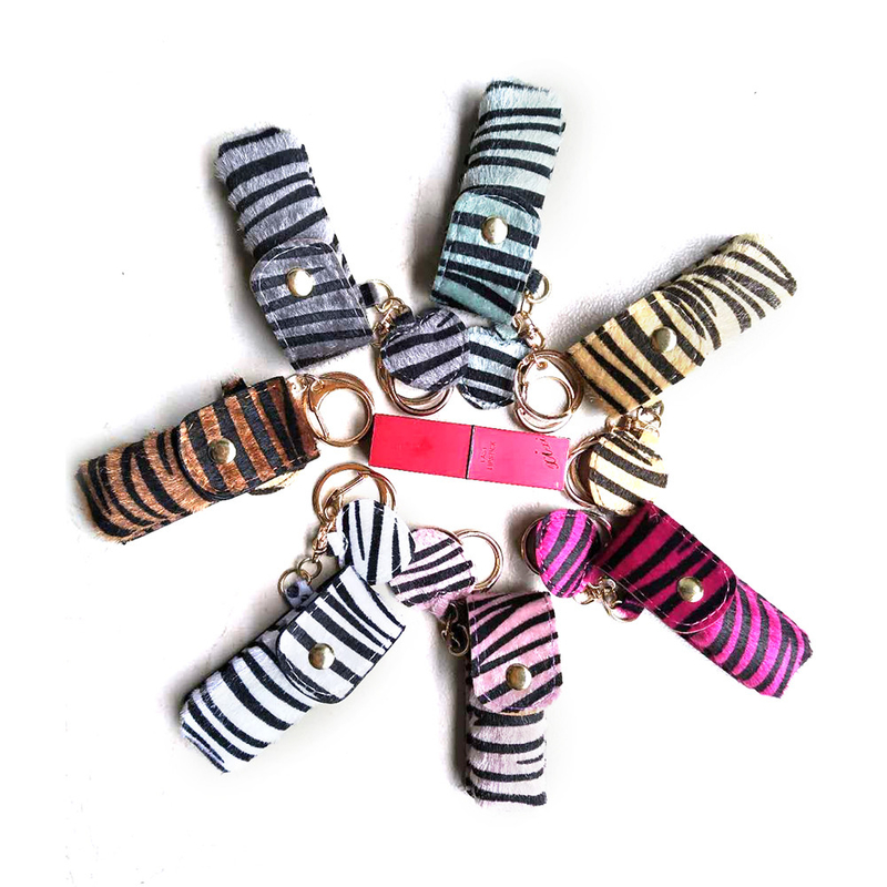 Zebra Stripe Chapstick Holder Keychain , 3.5x9.5CM Lipstick Holder Keyring