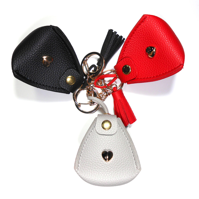 Triangle Personalised Leather Small Coin Purse Keychain 6x5x6.5cm