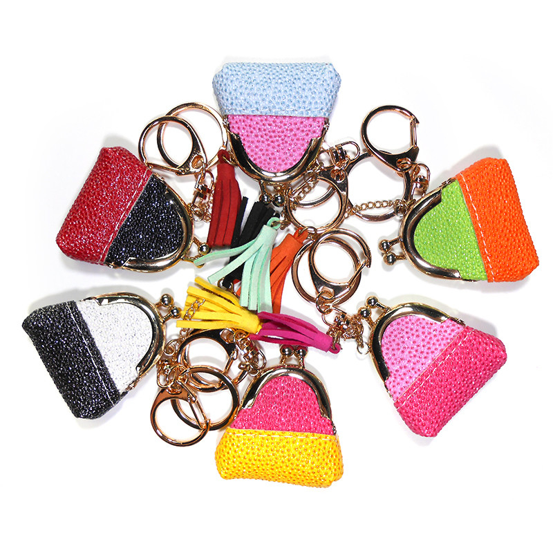 ODM Colorful Pure Leather Keychain , Glitter Leather Coin Pouch Keychain