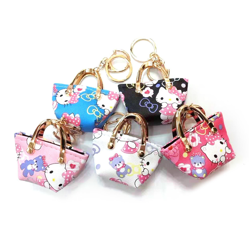 Debossed Logo PU Leather Coin Holder Mini Handbag Keychain For Ornaments