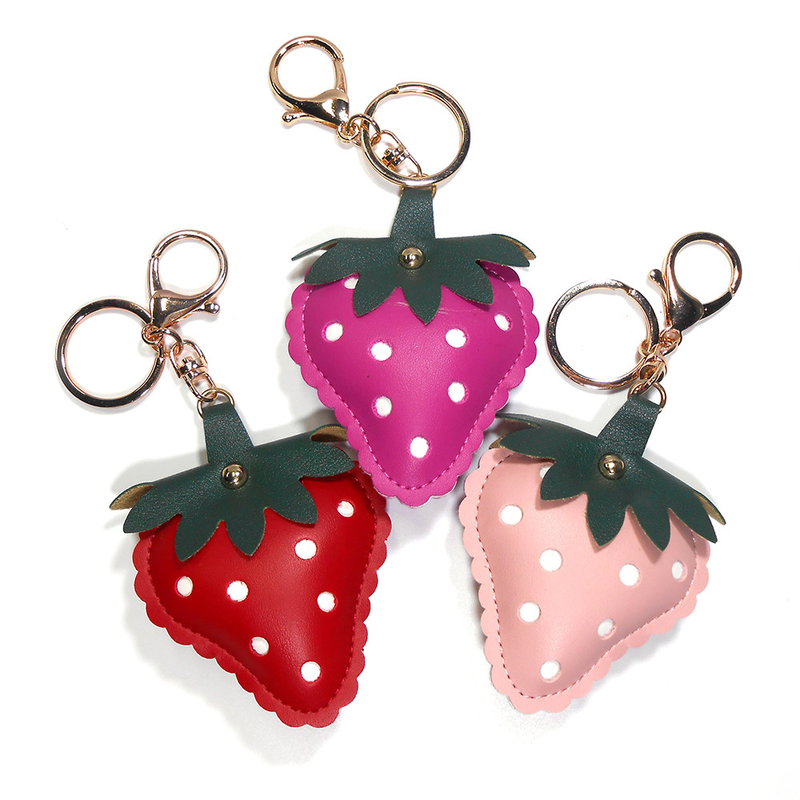 Handmade Strawberry Leather Keychain CE Certification With Embossed Logo