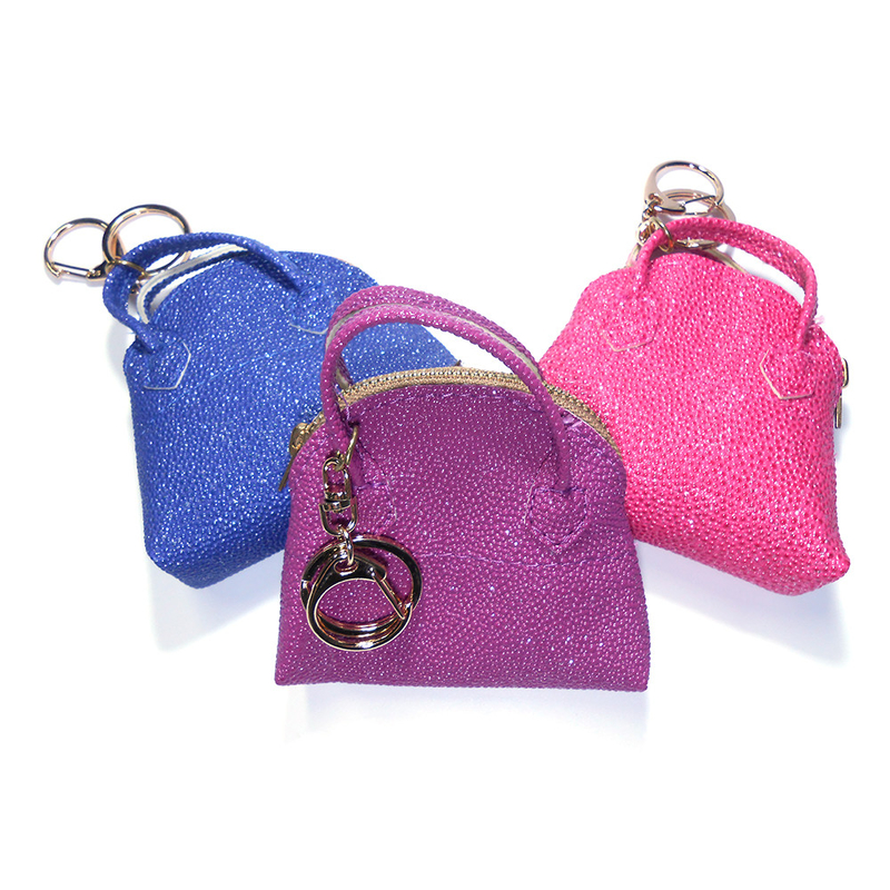Purple PU Leather Coin Holder Mini Backpack Keychain Engraved Logo