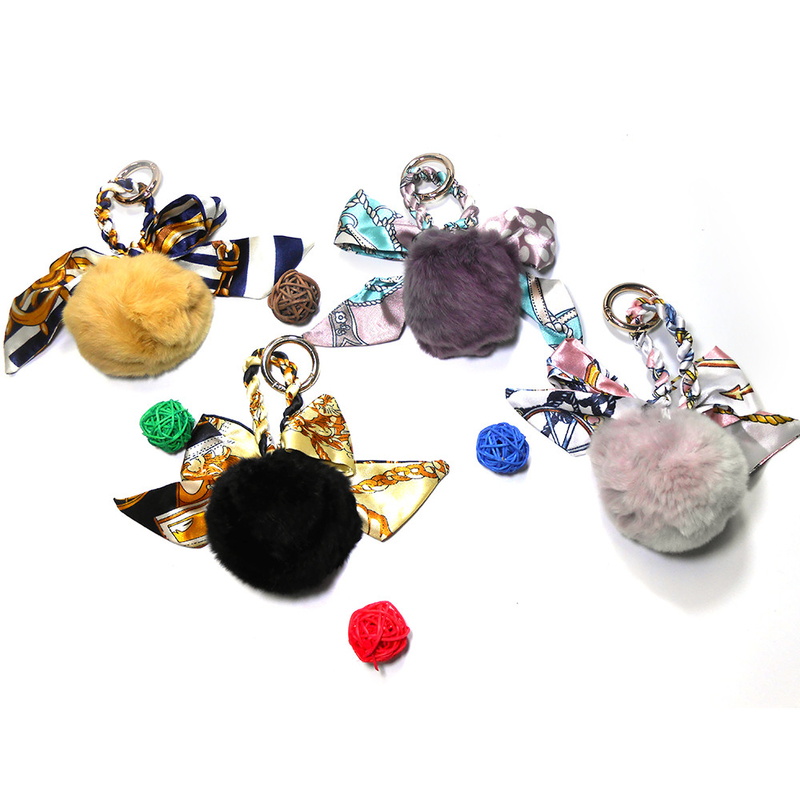 Portable 10cm Black Fur Ball Pom Pom Keychain For Bag Charms