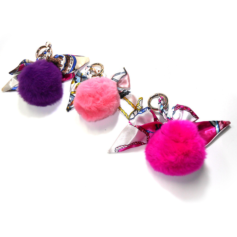 Soft Purple Fur Ball Keychain , 3.9inch Purple Puff Ball Keychain